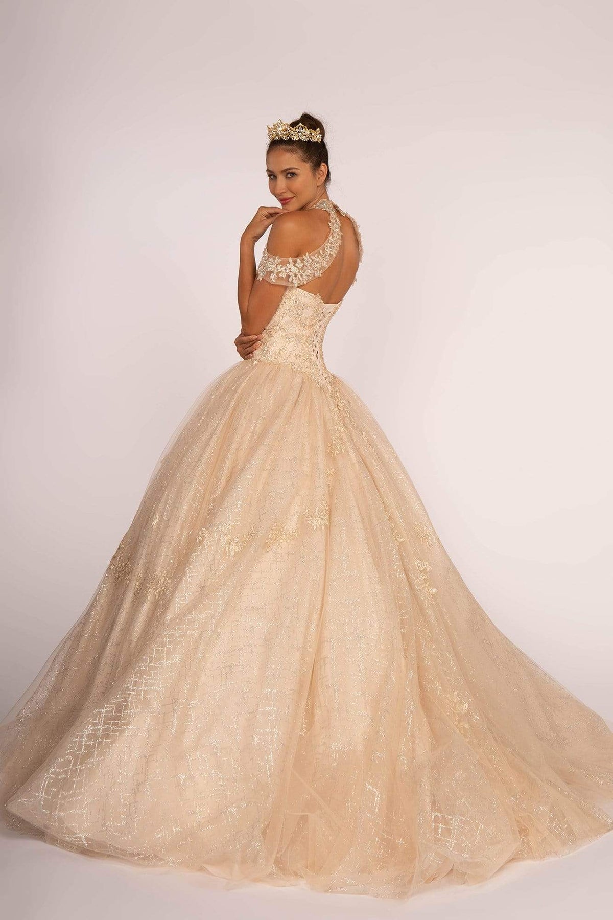 Elizabeth K - GL2602 Embroidered Halter Ballgown Special Occasion Dress