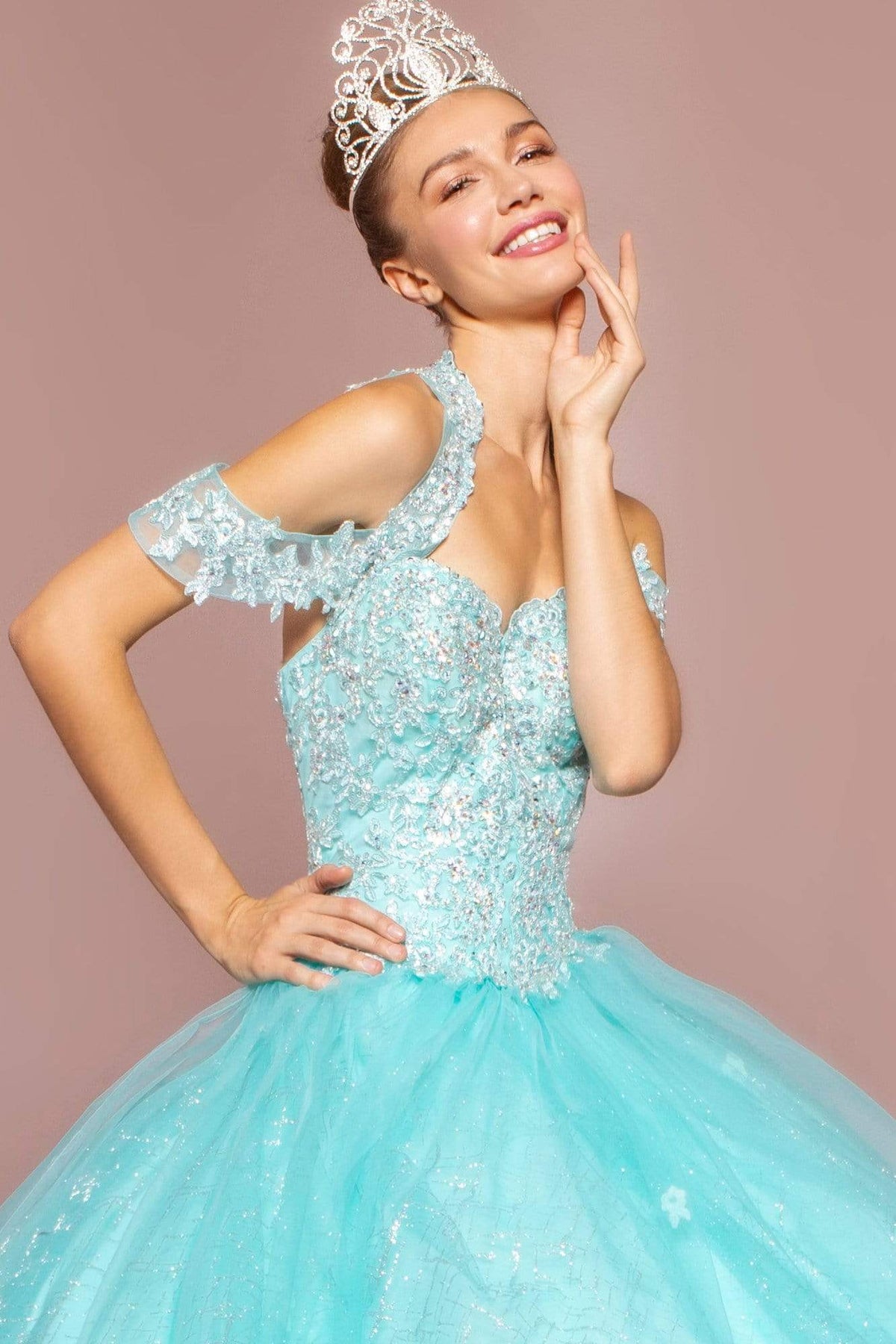Elizabeth K - GL2602 Embroidered Halter Ballgown Special Occasion Dress
