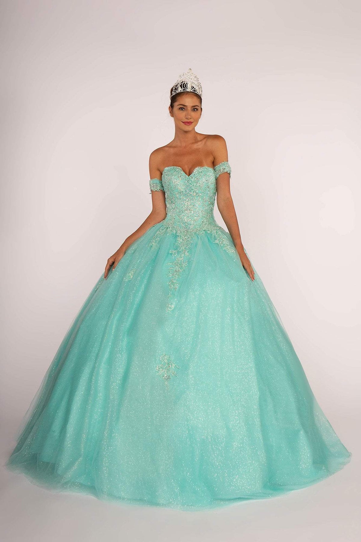 Elizabeth K - GL2604 Strapless Sweetheart Appliqued Glitter Ballgown Special Occasion Dress XS / Tiffany