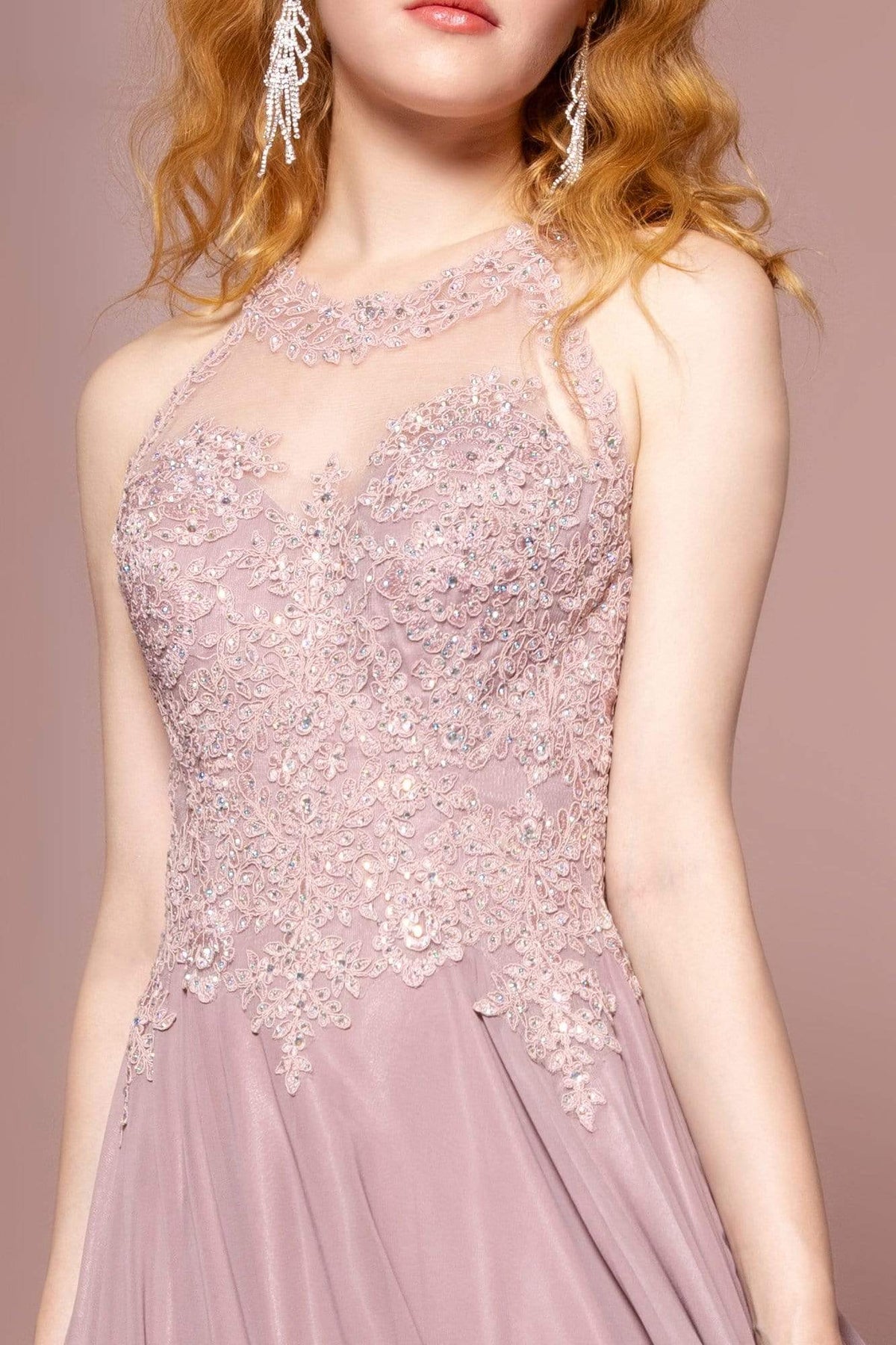 Elizabeth K - GL2690 Illusion Embroidery Appliqued A-Line Dress Evening Dresses