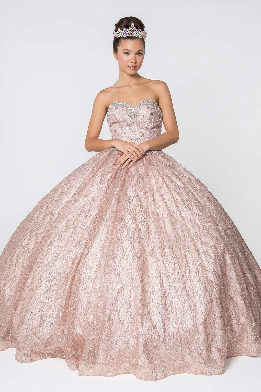 Elizabeth K - GL2801 Strapless Embellished Ballgown With Cloak Quinceanera Dresses XS / Rose Gold