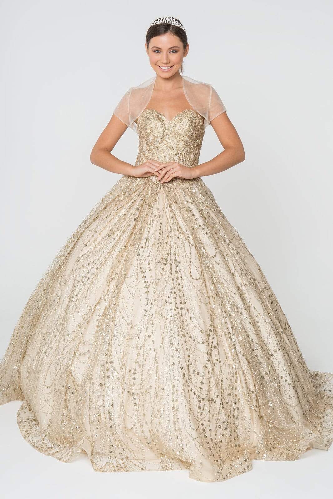 Elizabeth K - GL2804 Embellished Sweetheart Ballgown with Bolero Quinceanera Dresses XS / Champagne