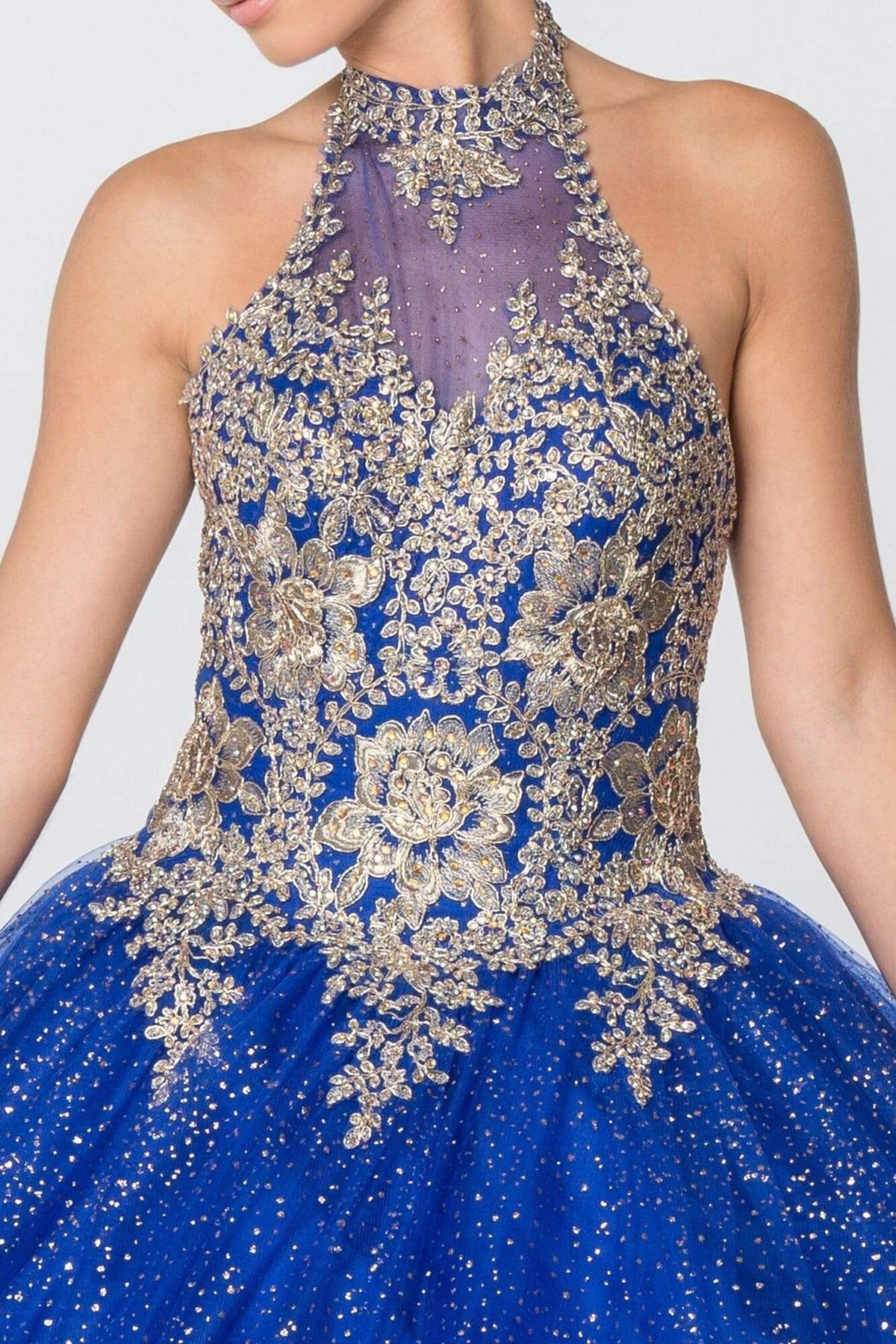 Elizabeth K - GL2805 Gilt Embroidered Halter Glitter Ballgown Quinceanera Dresses