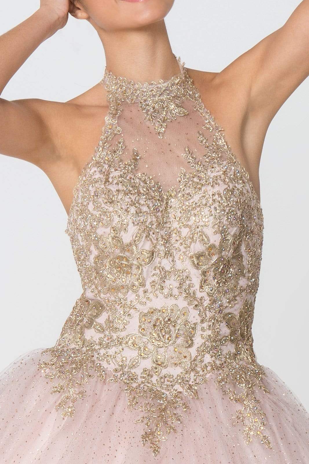 Elizabeth K - GL2805 Gilt Embroidered Halter Glitter Ballgown Quinceanera Dresses