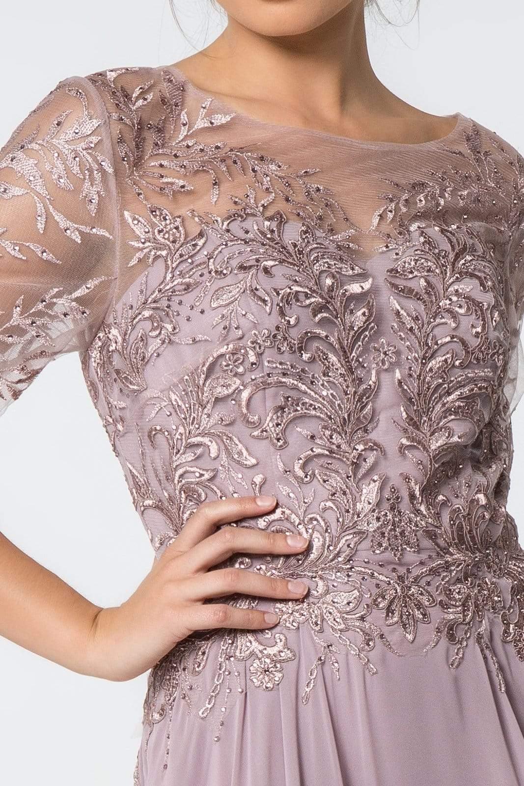 Elizabeth K - GL2810 Embroidered Bateau Chiffon A-line Gown Mother of the Bride Dresses