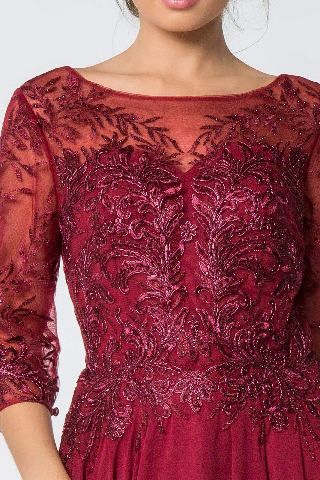 Elizabeth K - GL2810 Embroidered Bateau Chiffon A-line Gown Mother of the Bride Dresses