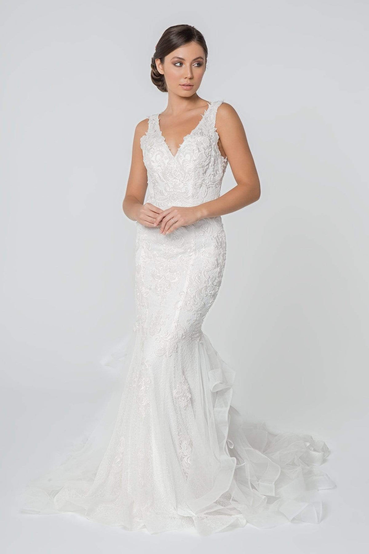 Elizabeth K - GL2814 Embroidered V-Neck Mermaid Bridal Gown Wedding Dresses XS / Ivory