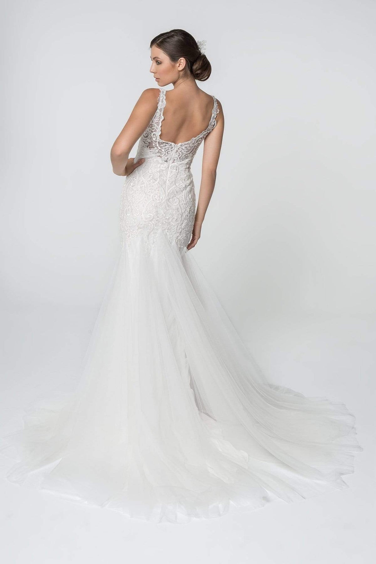 Elizabeth K - GL2815 Embroidered V-Neck Mermaid Wedding Dress Wedding Dresses