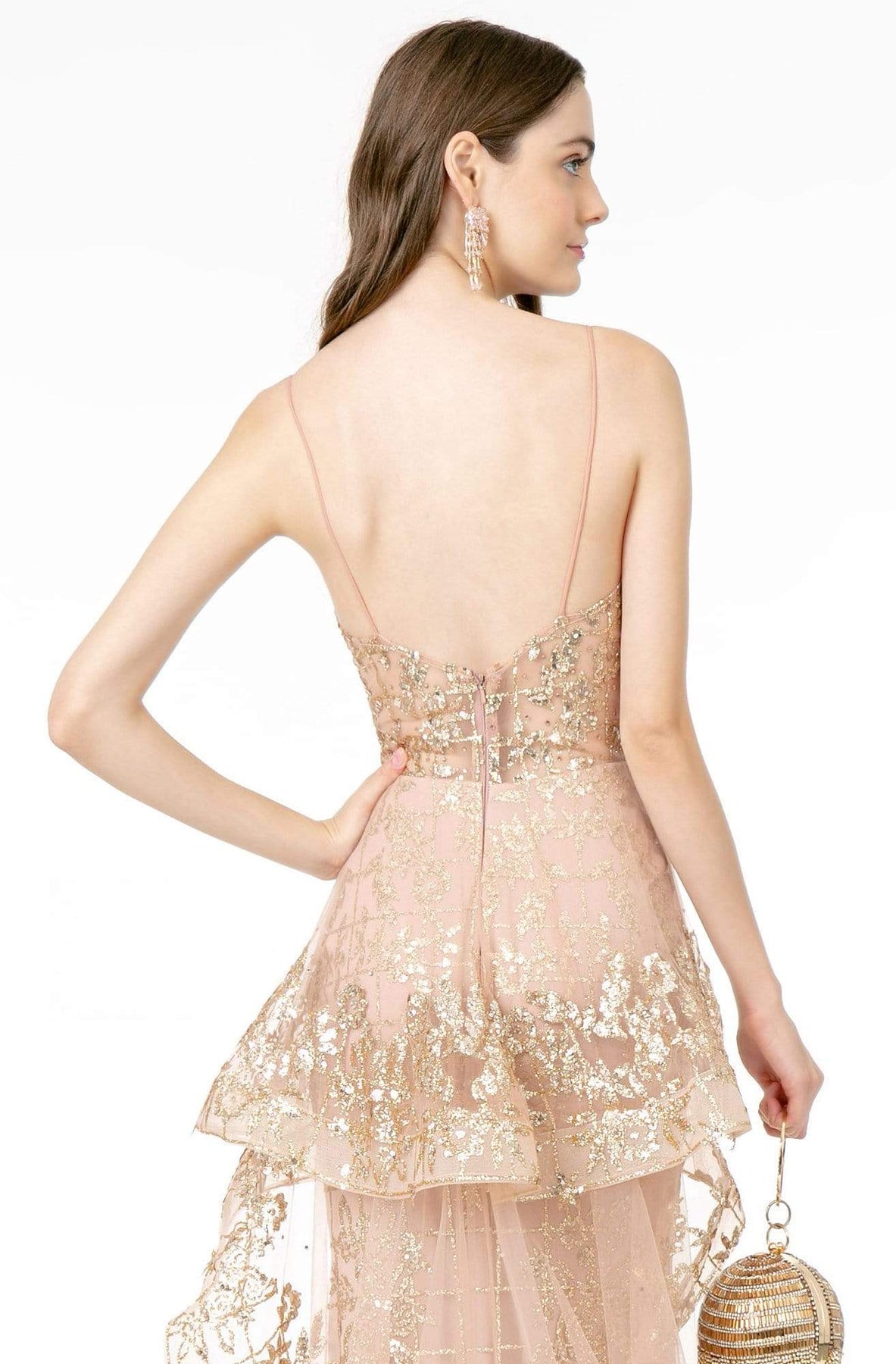 Elizabeth K - GL2959 Plunging V-Neck Glitter Mesh Trumpet Dress Evening Dresses