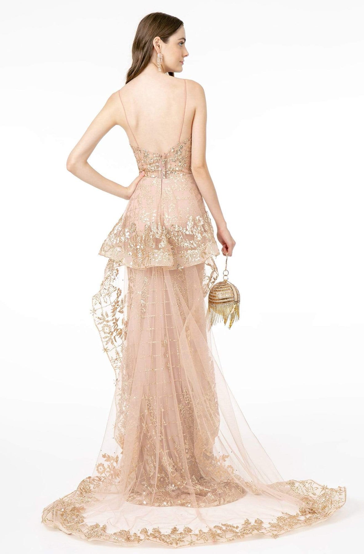 Elizabeth K - GL2959 Plunging V-Neck Glitter Mesh Trumpet Dress Evening Dresses