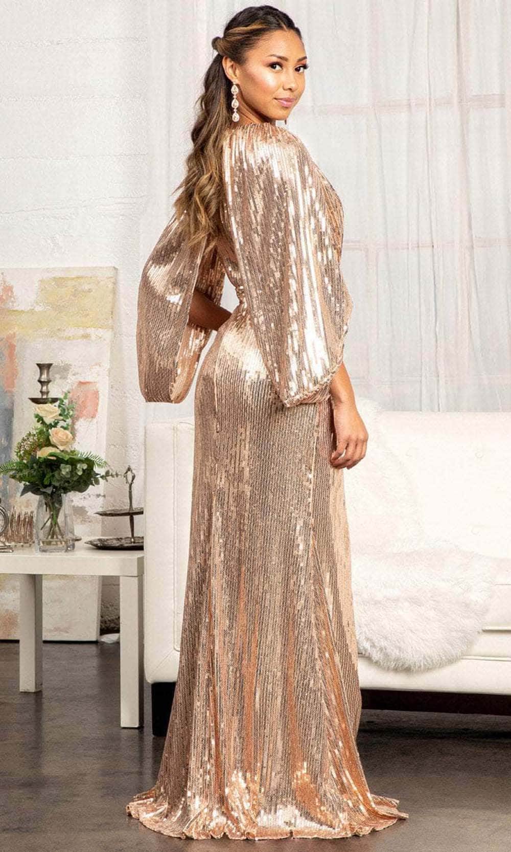 Elizabeth K GL3062 - Cape Sleeve Sequin Mermaid Dress Evening Dresses