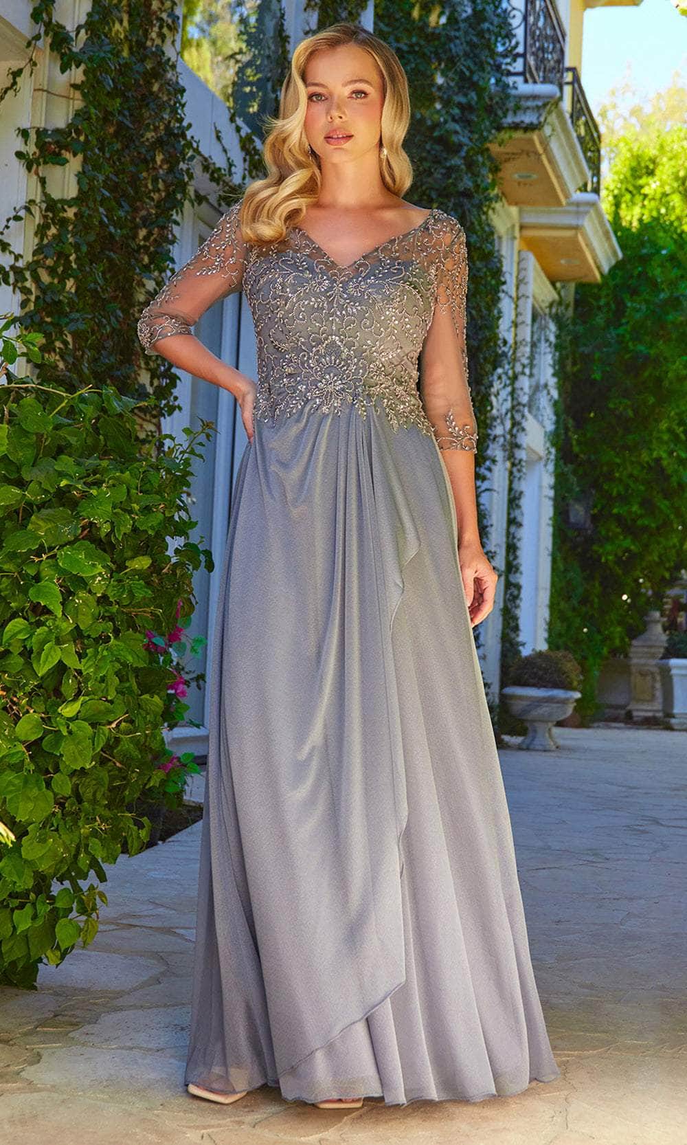 Elizabeth K GL3574 - V-Neck Beaded Lace Formal Dress Mother of the Bride Dresses