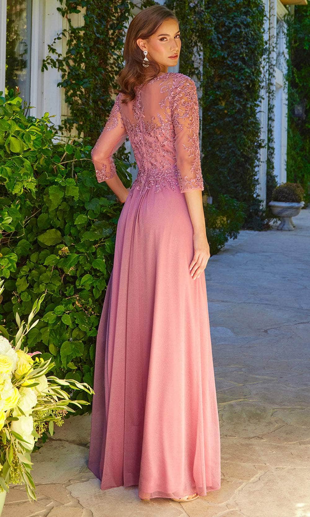 Elizabeth K GL3574 - V-Neck Beaded Lace Formal Dress Mother of the Bride Dresses