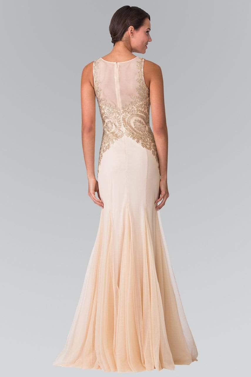 Elizabeth K - Gold Embroidered Tulle Trumpet Gown GL2283 Special Occasion Dress