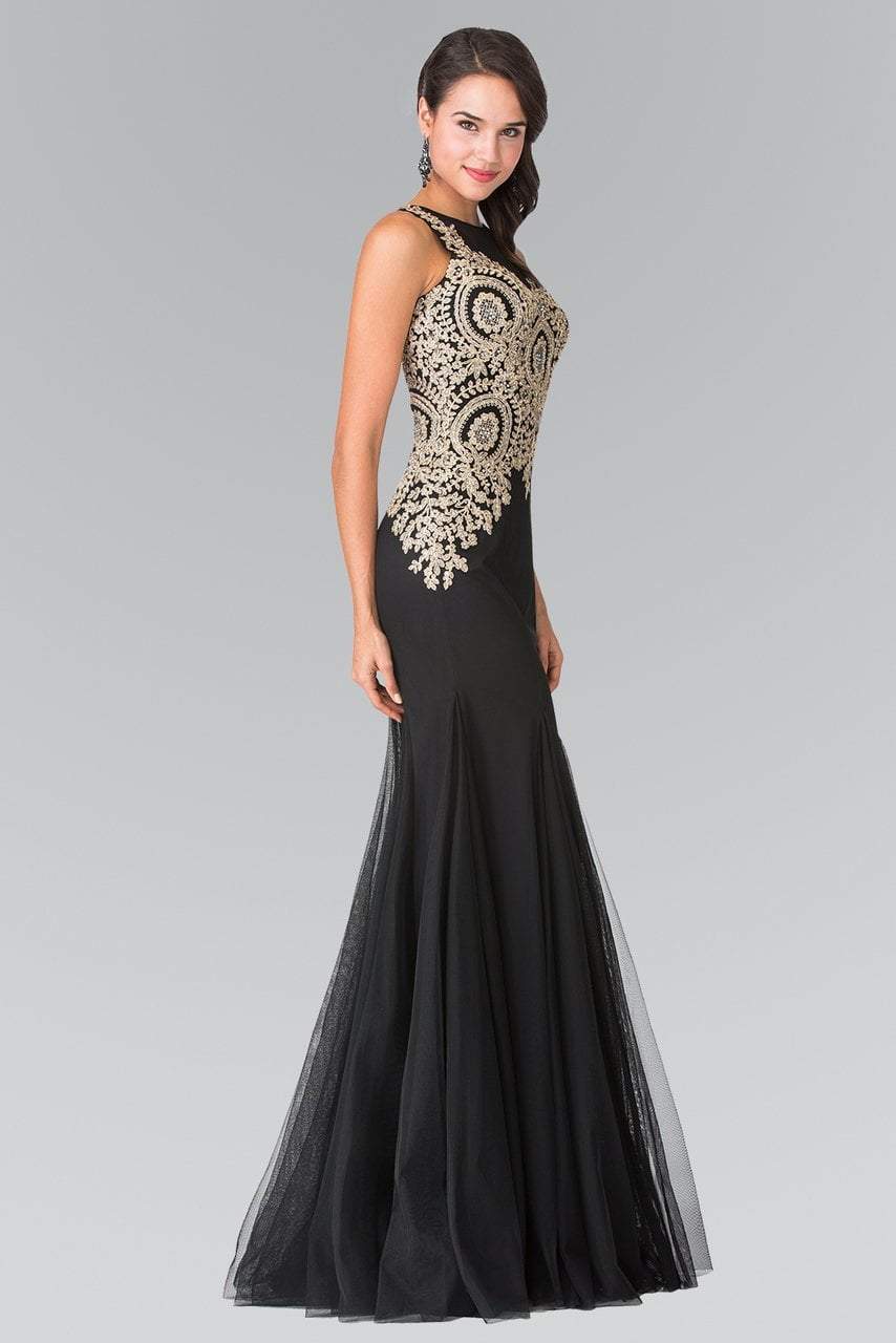 Elizabeth K - Gold Embroidered Tulle Trumpet Gown GL2283 Special Occasion Dress