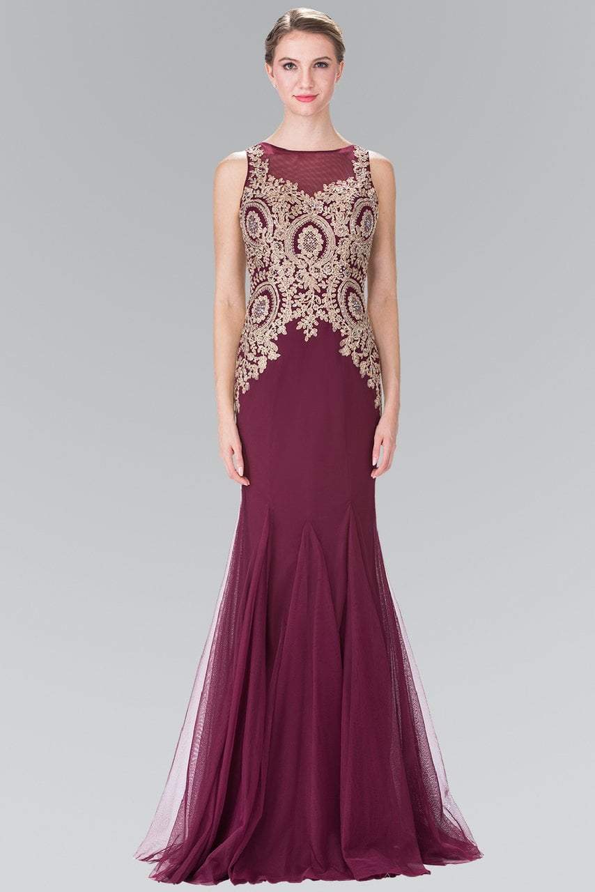 Elizabeth K - Gold Embroidered Tulle Trumpet Gown GL2283 Special Occasion Dress XS / Burgundy