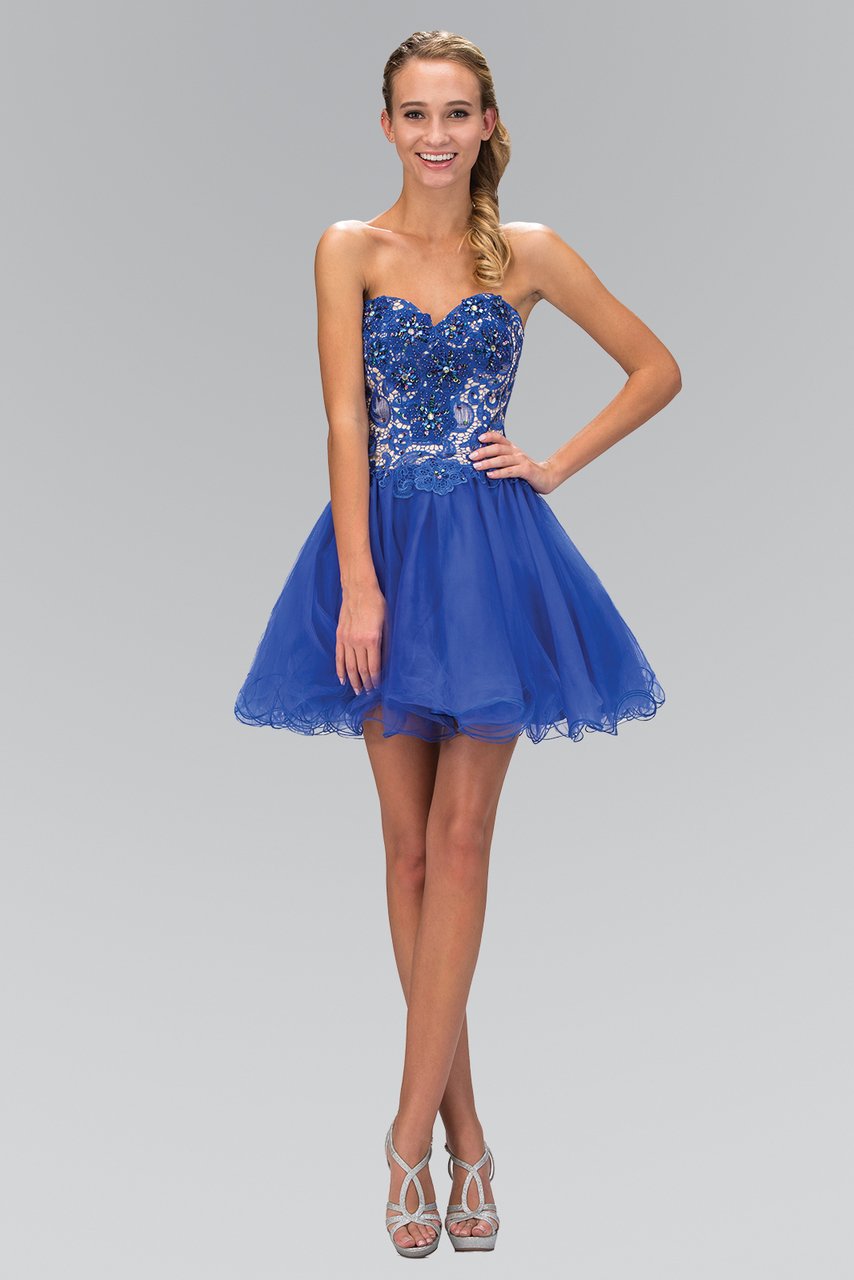 Elizabeth K - GS1110 Laced Sweetheart Neck Tulle Short Dress Special Occasion Dress XS / Royal Blue
