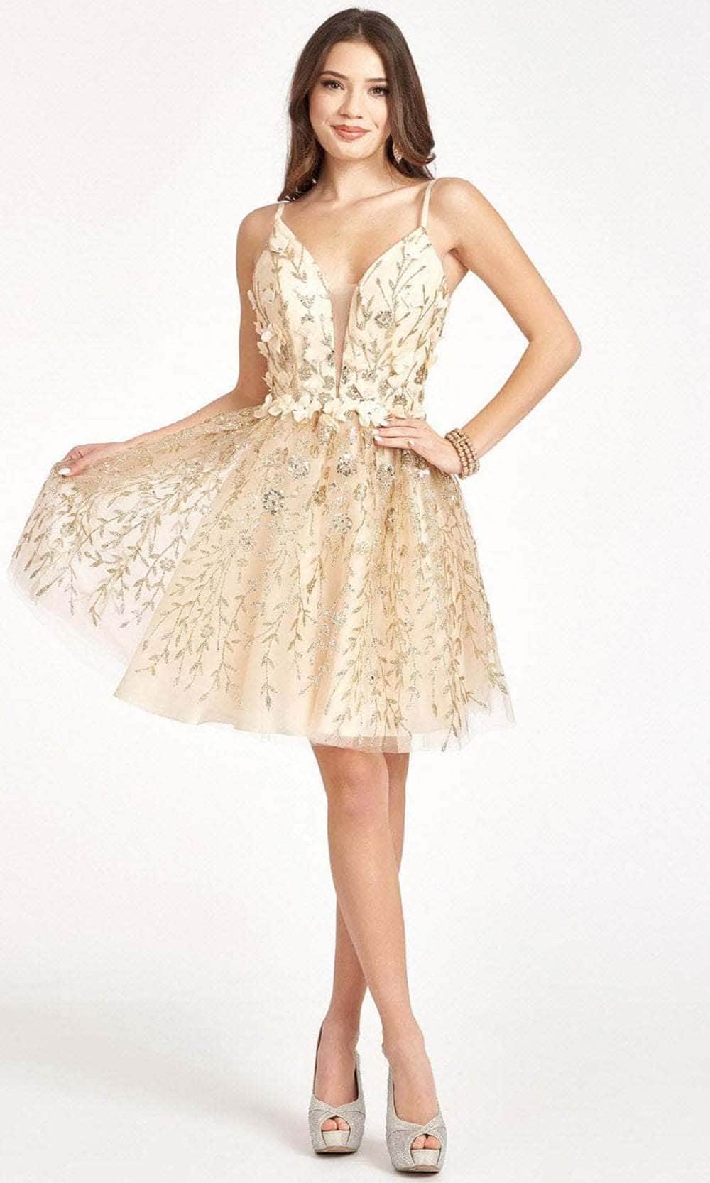 Elizabeth K GS1998 - Deep V-Neck Short Dress Special Occasion Dress XS / Champagne