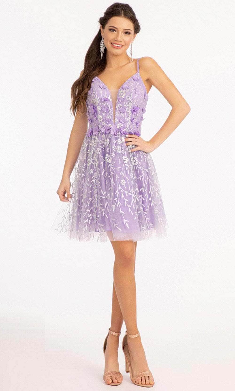 Elizabeth K GS1998 - Deep V-Neck Short Dress Special Occasion Dress XS / Lilac