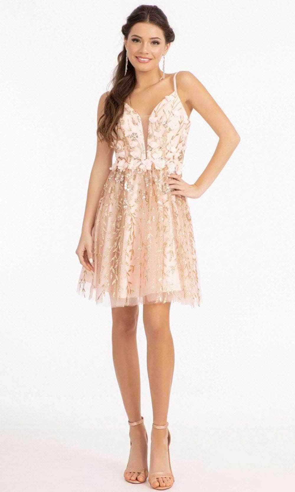 Elizabeth K GS1998 - Deep V-Neck Short Dress Special Occasion Dress XS / Rose Gold