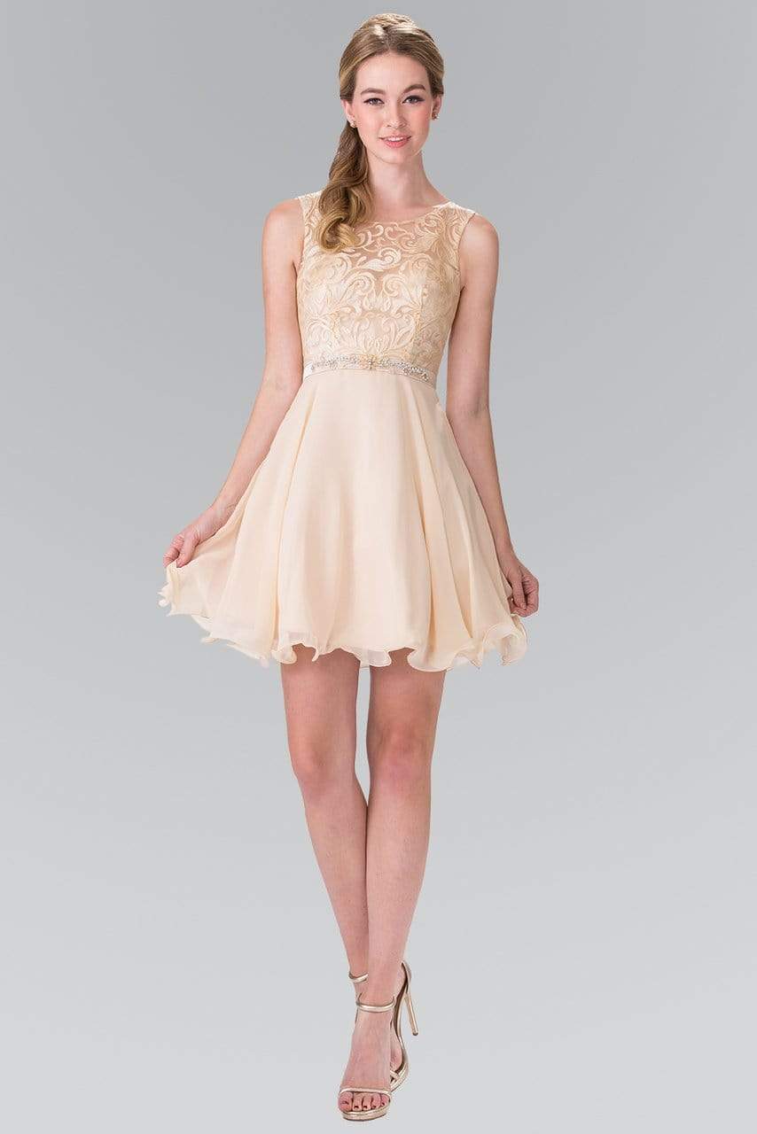 Elizabeth K - GS2314 Sleeveless Lace Bodice A-Line Short Dress Special Occasion Dress XS / Champagne