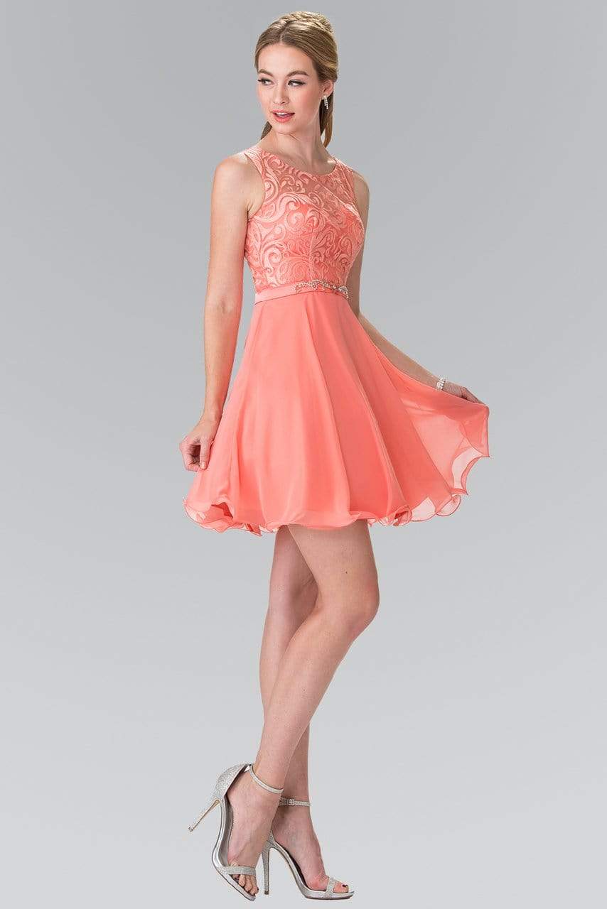 Elizabeth K - GS2314 Sleeveless Lace Bodice A-Line Short Dress Special Occasion Dress XS / Coral