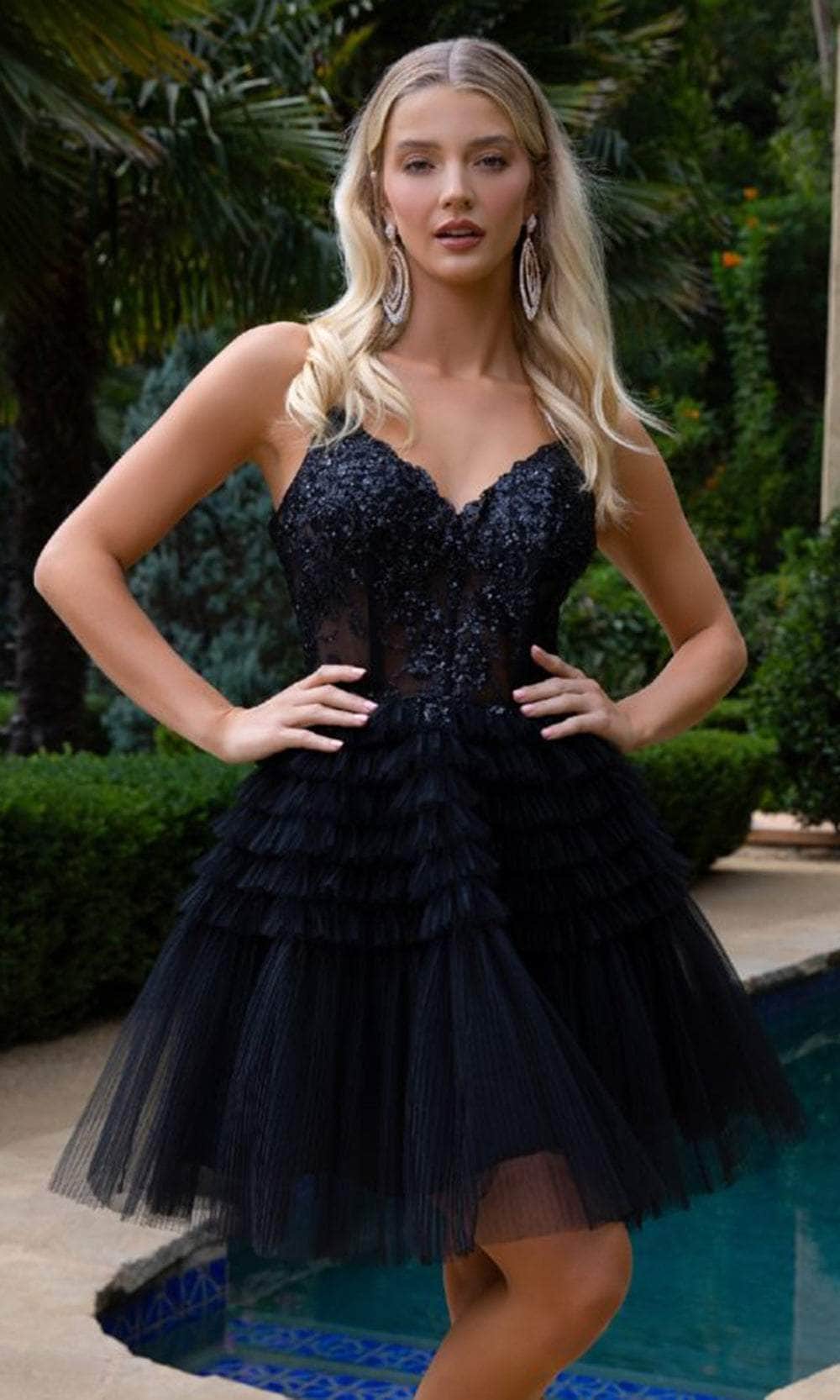 Elizabeth K GS3511 - Short Mesh A-Line Dress