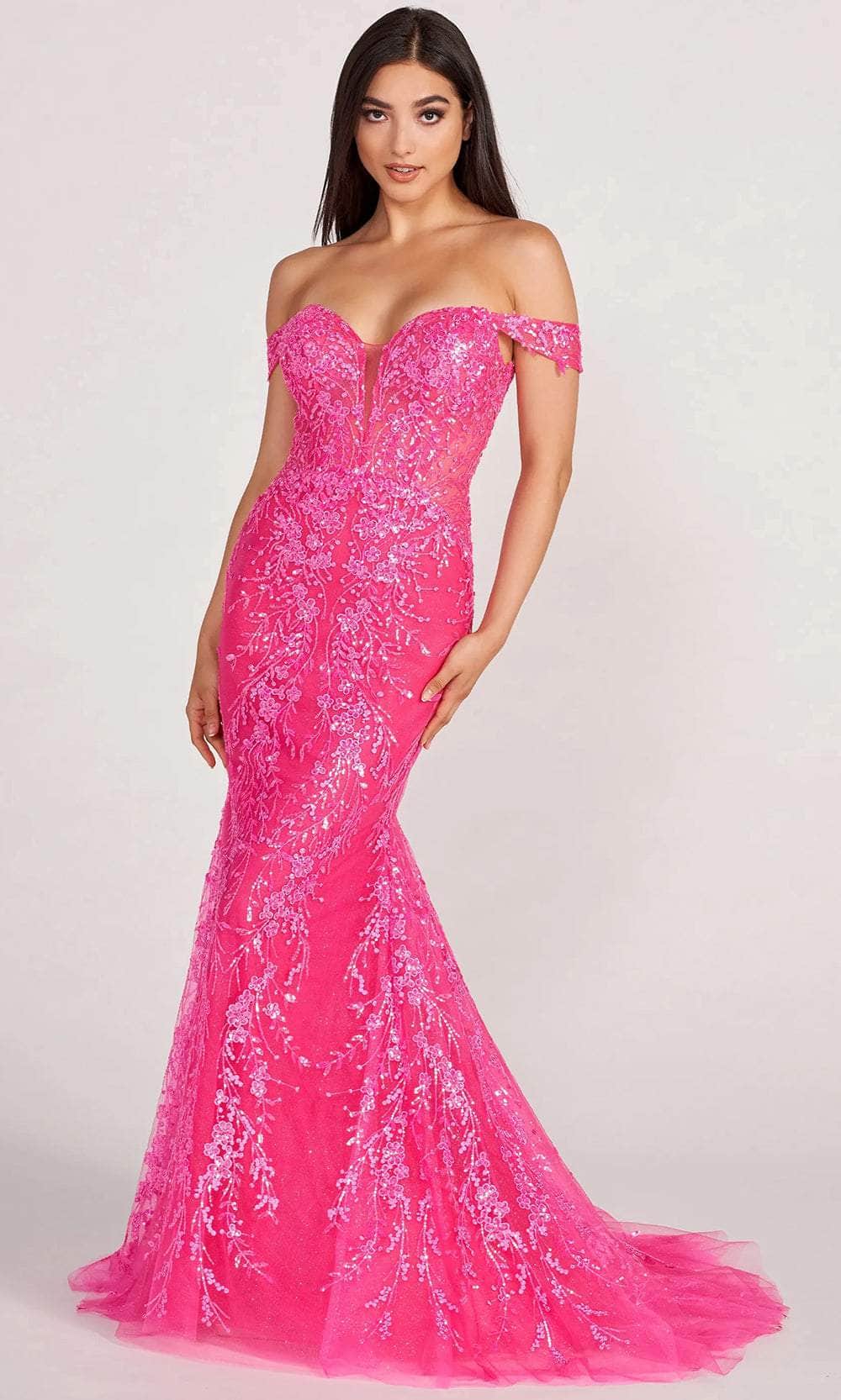 Ellie Wilde EW34007 - Off Shoulder Sequin Prom Dress Prom Dresses 00 / Cerise
