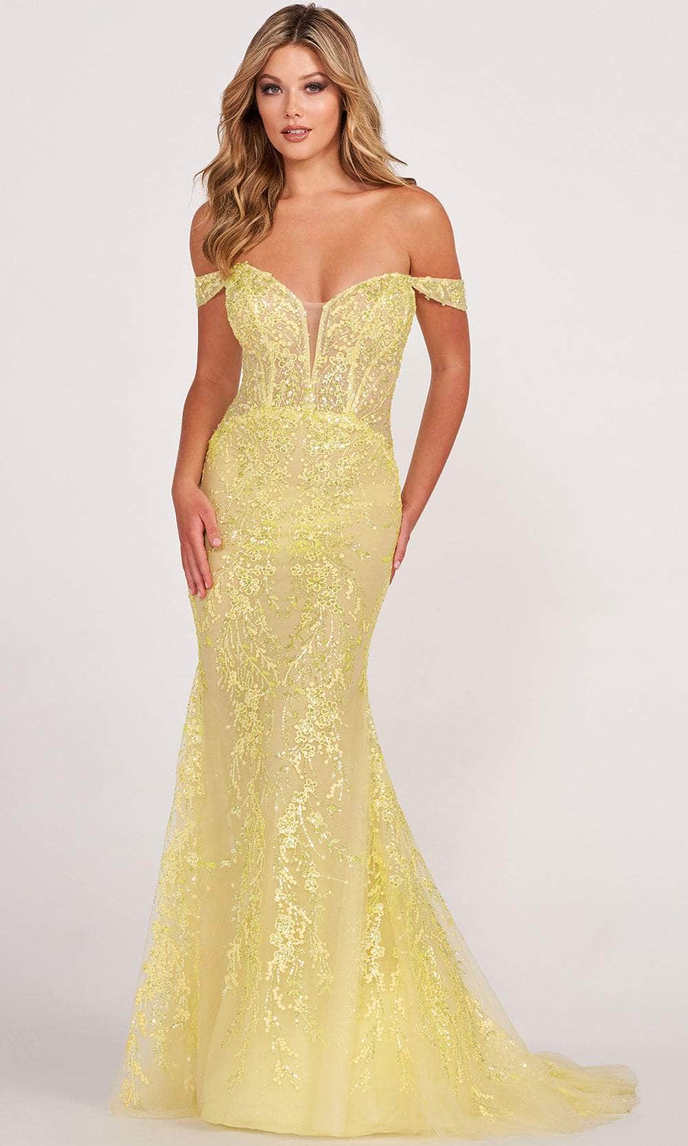 Ellie Wilde EW34007 - Off Shoulder Sequin Prom Dress Prom Dresses 00 / Yellow