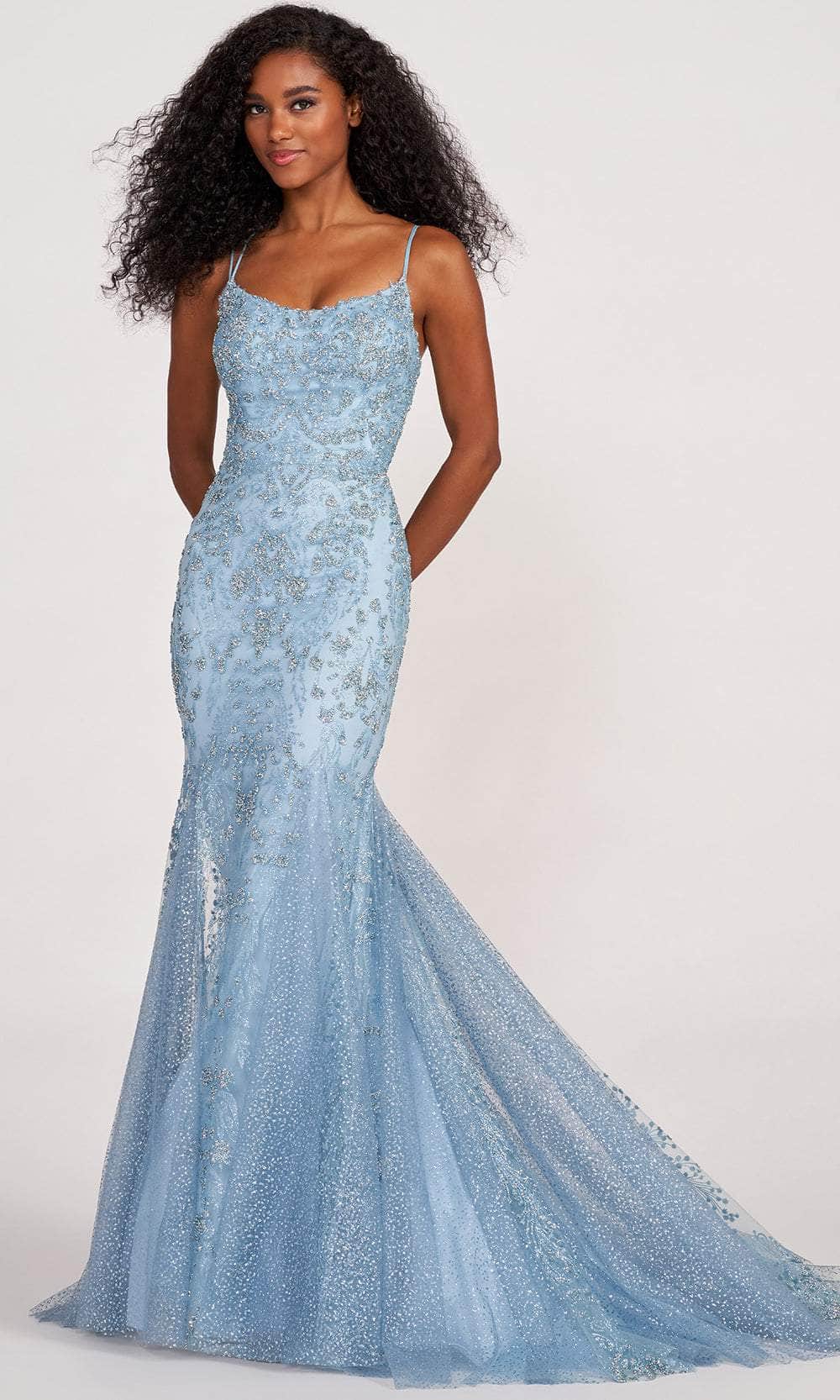 Ellie Wilde EW34045 - Scoop Neck Sequin Prom Gown Prom Dresses 00 / Misty Blue