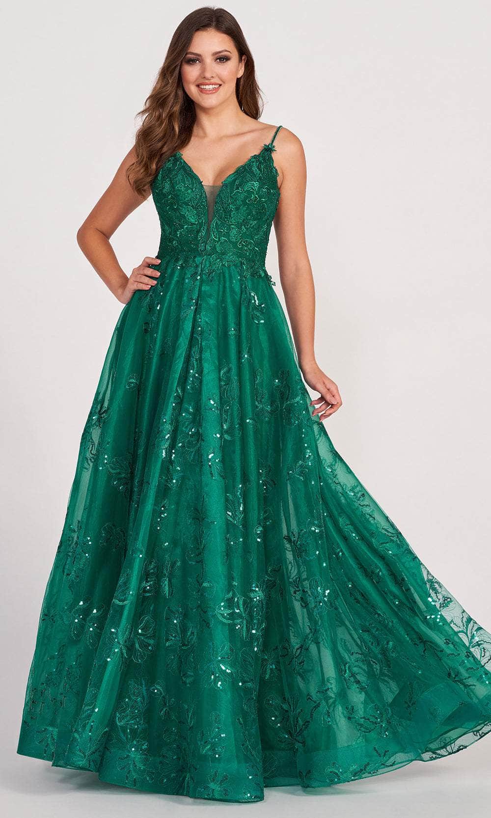 Ellie Wilde EW34051 - Long Embroidered Lace With Sequin, Stone Accents A-Line Dress - Spaghetti Straps, Illusion Inset, Embroidered, Pockets, Sequins, Midrise Back, Floor Length Hem ADASA Ellie Wilde EW34051 - Long Embroidered Lace With Sequin, Stone Accents A-Line Dress - Spaghetti Straps, Illusion Inset, Embroidered, Pockets, Sequins, Midrise Back, Floor Length Hem ADASA
