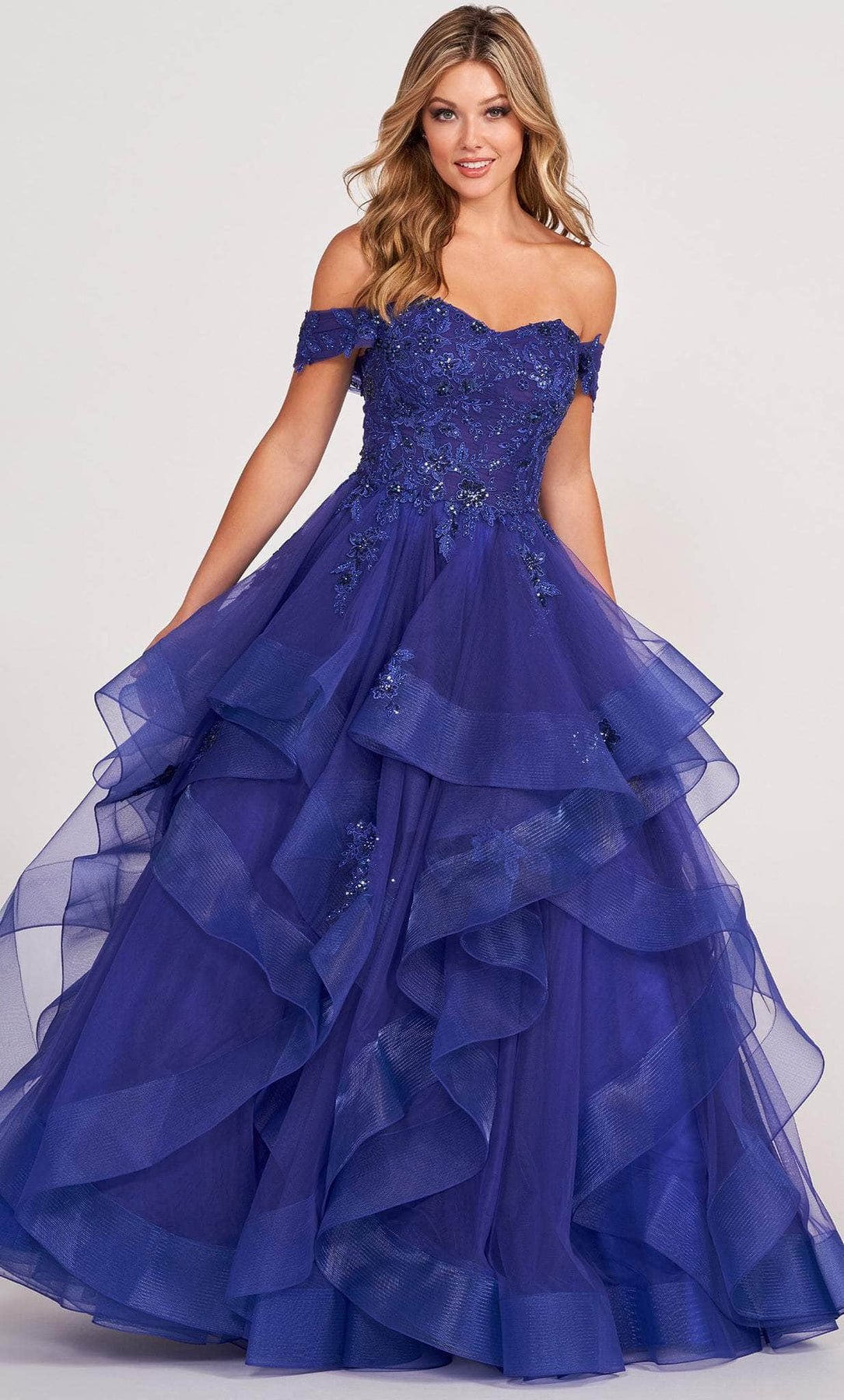 Ellie Wilde EW34108 - Embroidered Lace Sleeveless Ballgown Ball Gowns 00 / Indigo