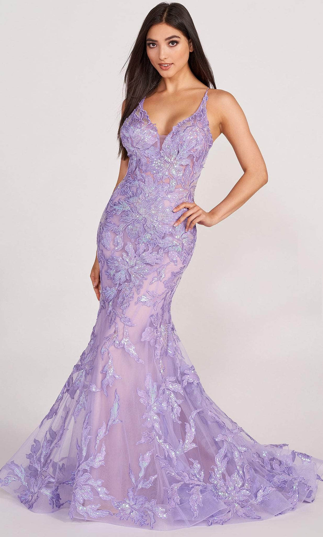 Ellie Wilde EW34110 - Embroidered Trumpet Evening Dress Evening Dresses 00 / Lavender