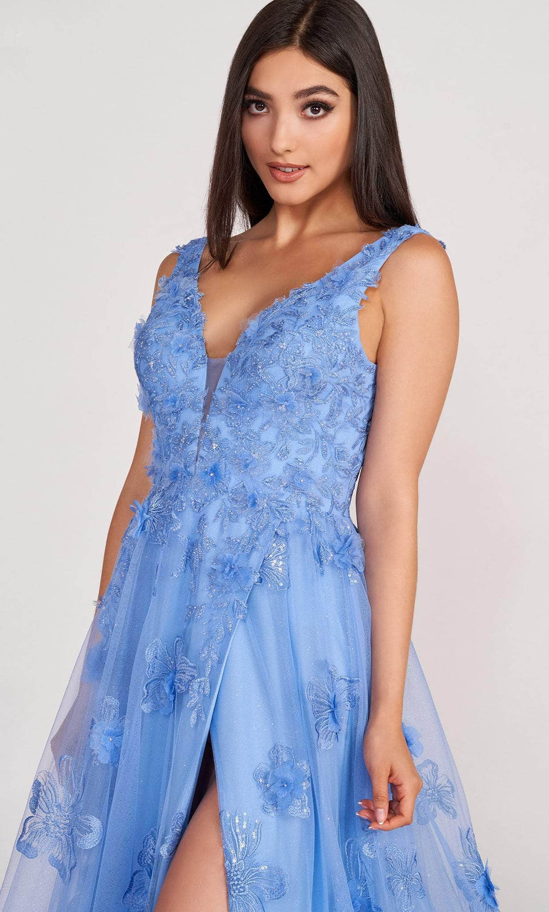 Ellie Wilde EW34121 - Embroidered Lace Slit A line Prom Dress