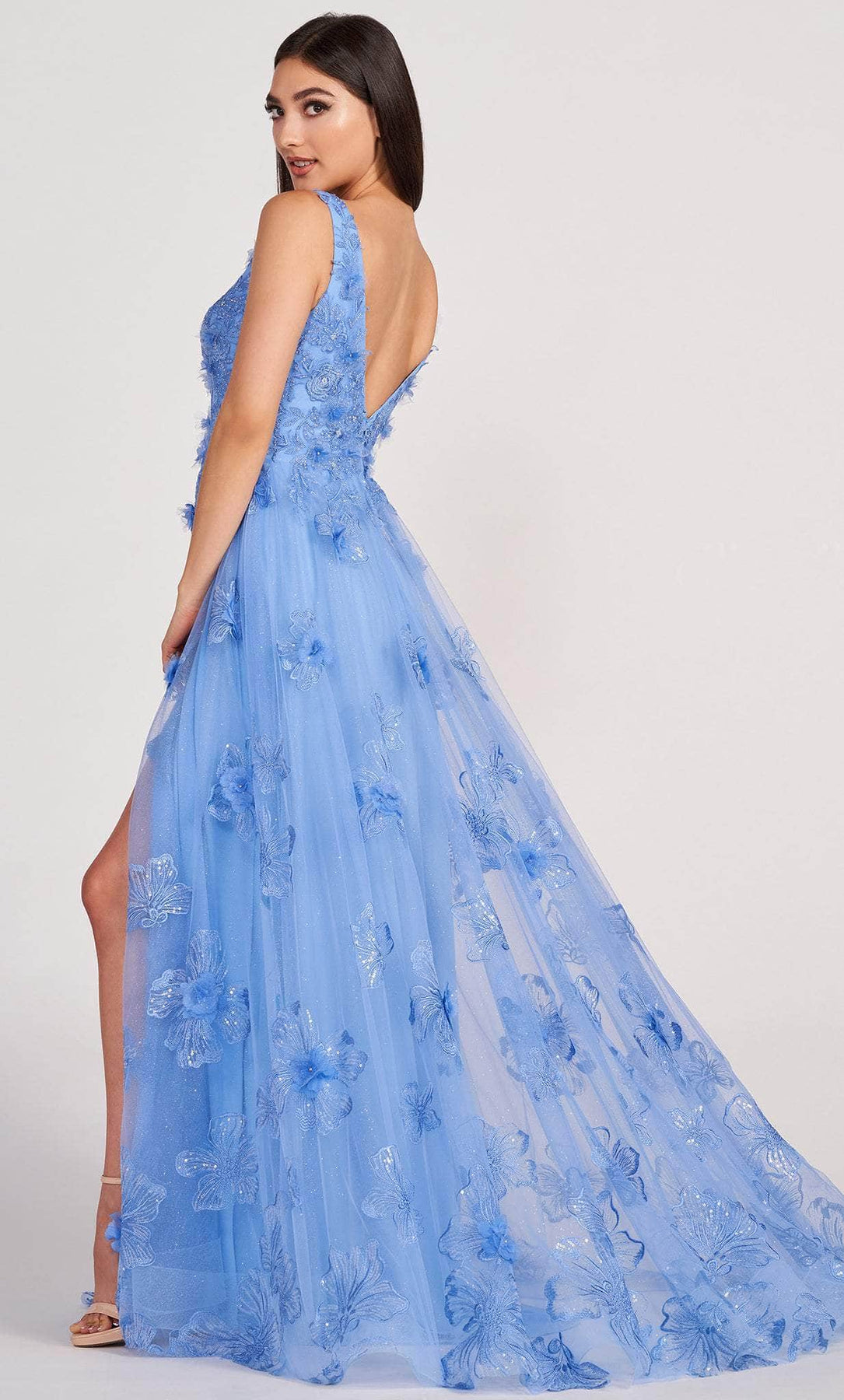 Ellie Wilde EW34121 - Embroidered Lace Slit A line Prom Dress