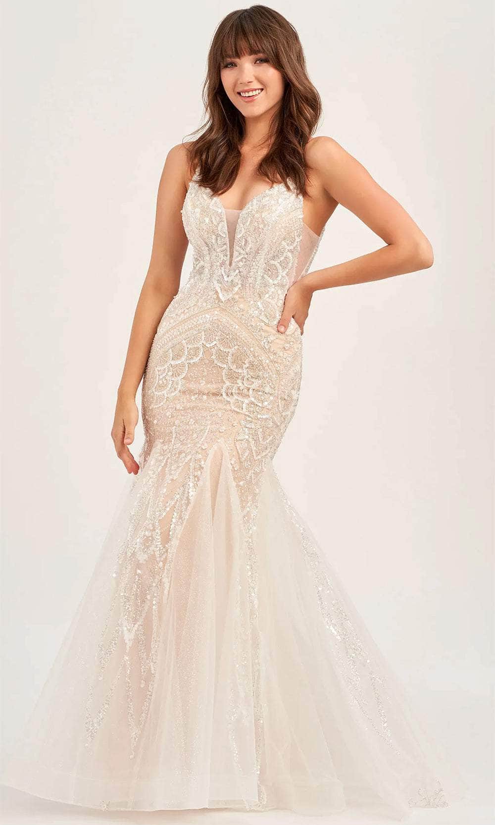 Ellie Wilde EW35077 - Long Embroidered Tulle, Sequin, Beading, Tulle ,  Glitter Tulle Mermaid Dress