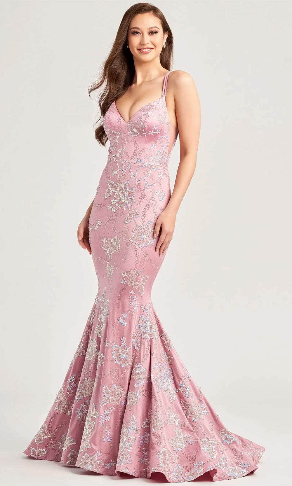 Ellie Wilde EW35083 - Long Stretch Jersey, Cracked Ice, Stretch Lining,  Horsehair Trumpet Dress - Fitted, Sleeveless, Sequin Embellished, Princess  Seams, Double Spaghetti Straps, Floor Length, Open Back, Lace Up, Sweep  Train,