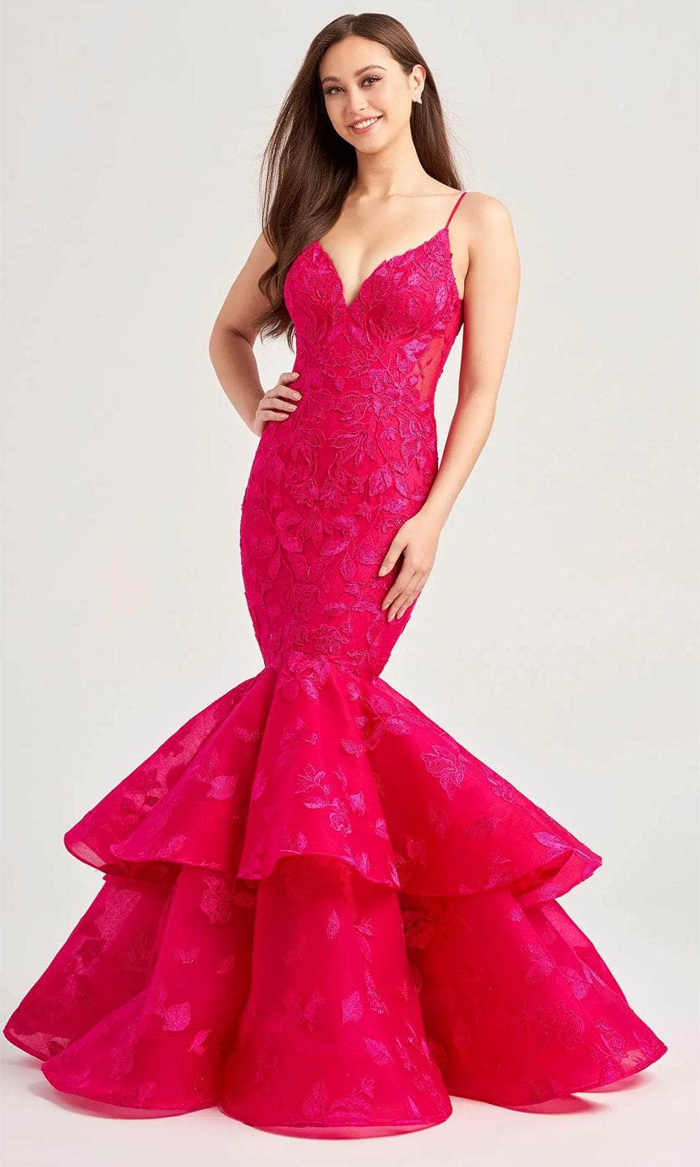Ellie Wilde EW35092 - Long Lace Applique, Tulle, Allover Lace , Stone  Accents Mermaid Dress - Fitted, Sleeveless, Floral Embroidery, Floor  Length, Tiered, Mid-Open Back, Back Keyhole, Back Zipper, Spaghetti Straps   ADASA