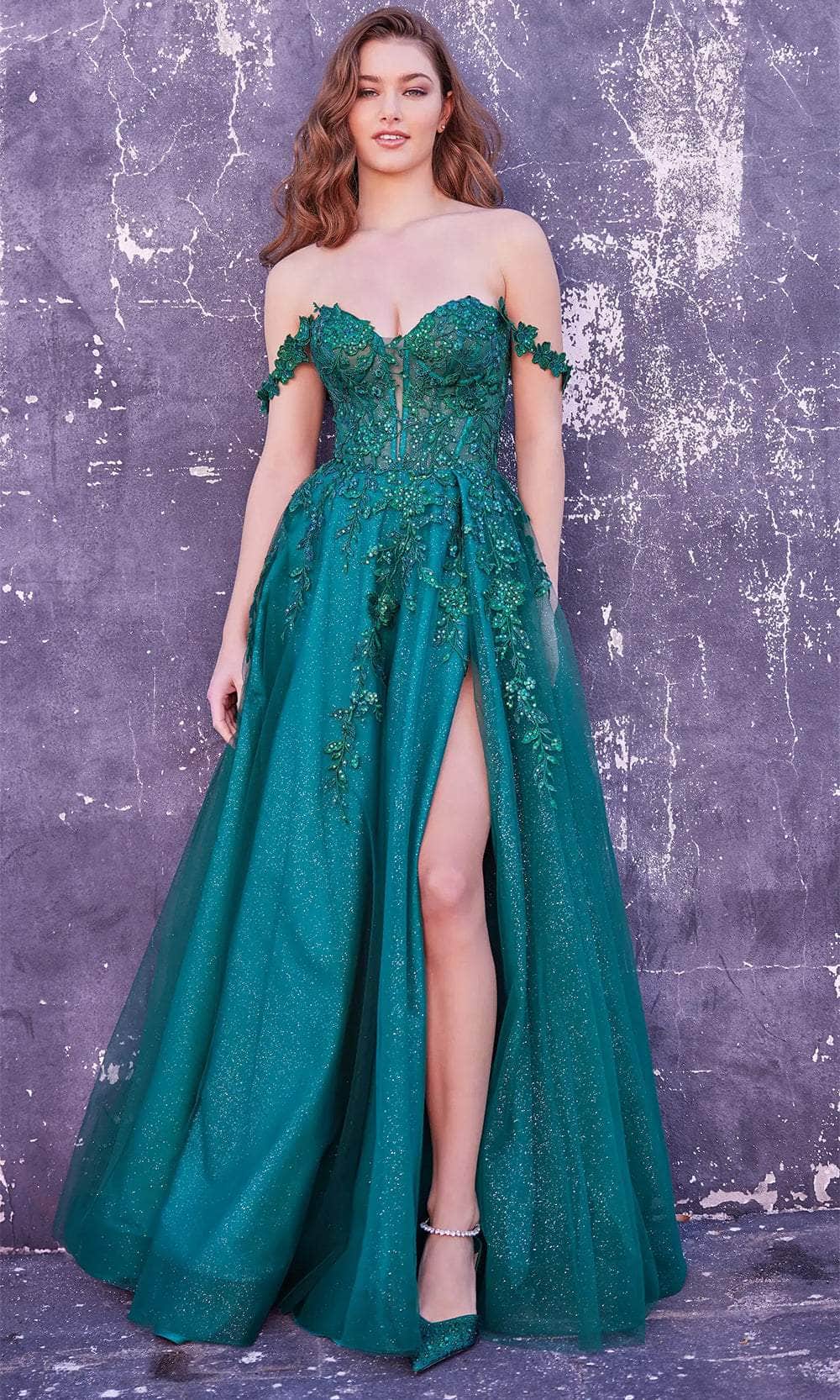 ellie wilde off the shoulder dress Ellie Wilde EW35101 - Long Lace Appliques, Sequin Tulle, Allover Glitter Tulle With Sequin A-Line Dress
