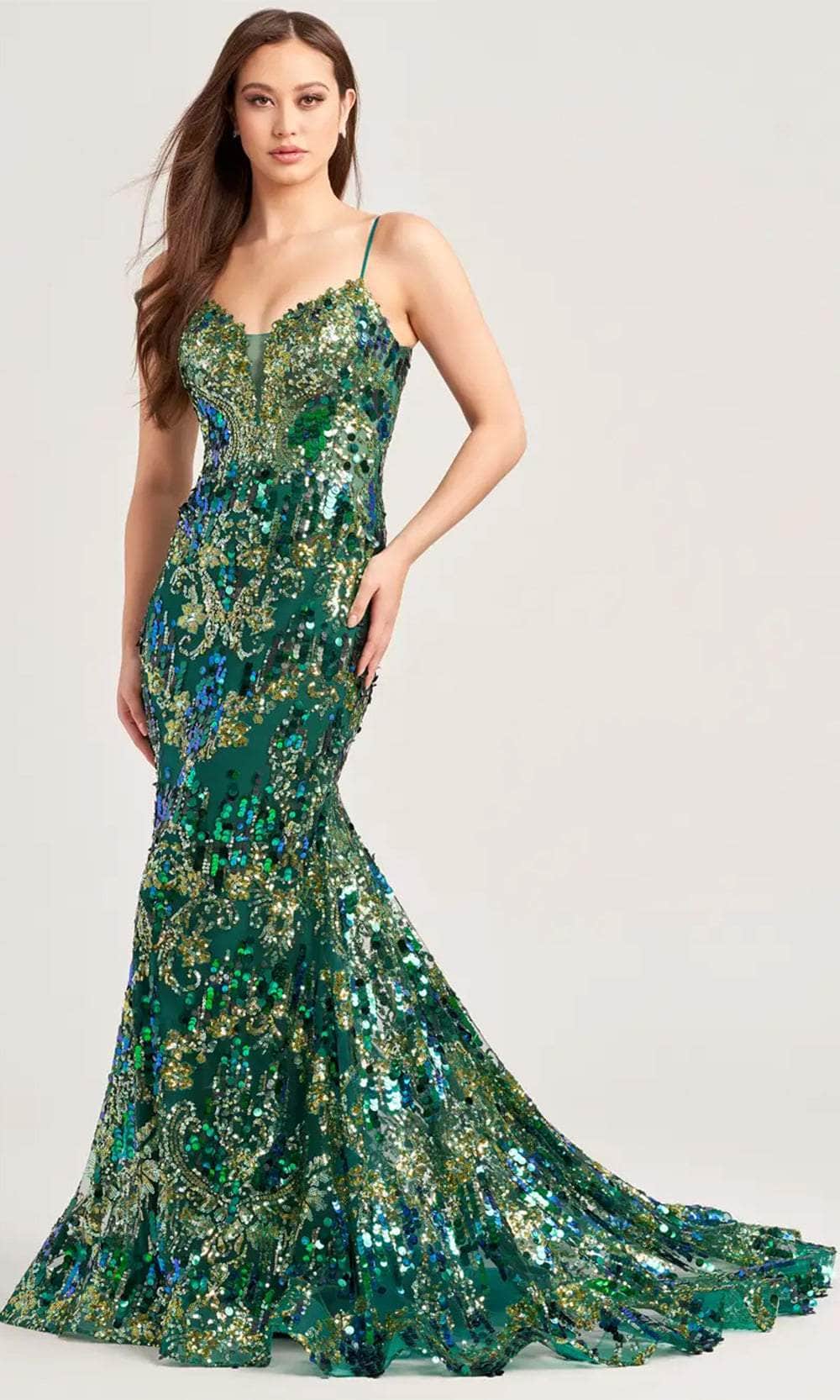 slim fit dress slacks Ellie Wilde EW35228 - Long Novelty Sequin , Tulle Mermaid Dress