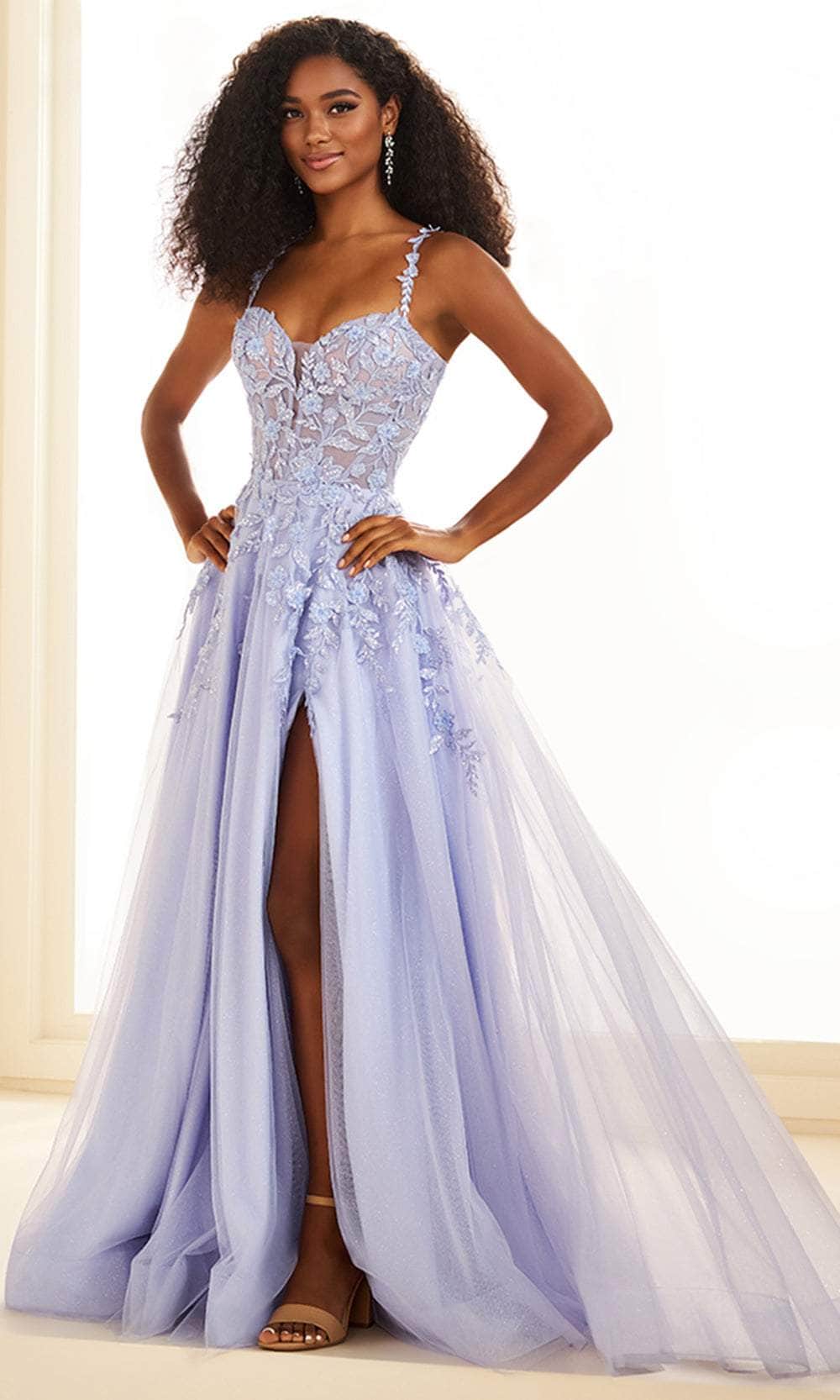 Ellie Wilde EW36046 - Lace Appliqued A-Line Prom Dress Prom Dresses / 00  Blue Hydrangea