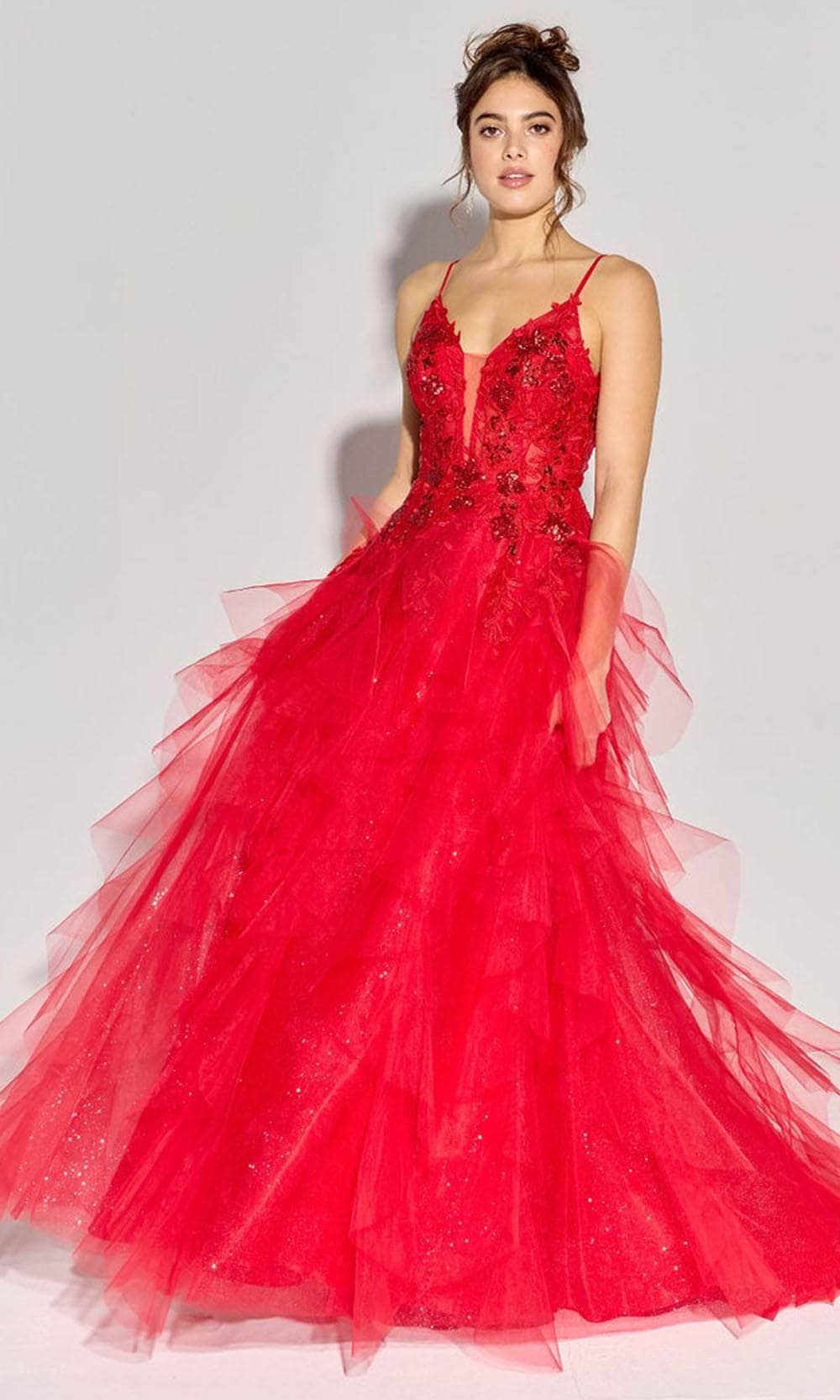 Eureka Fashion EK188 - Plunging V-Neck Layered Tulle Ballgown Ball Gowns