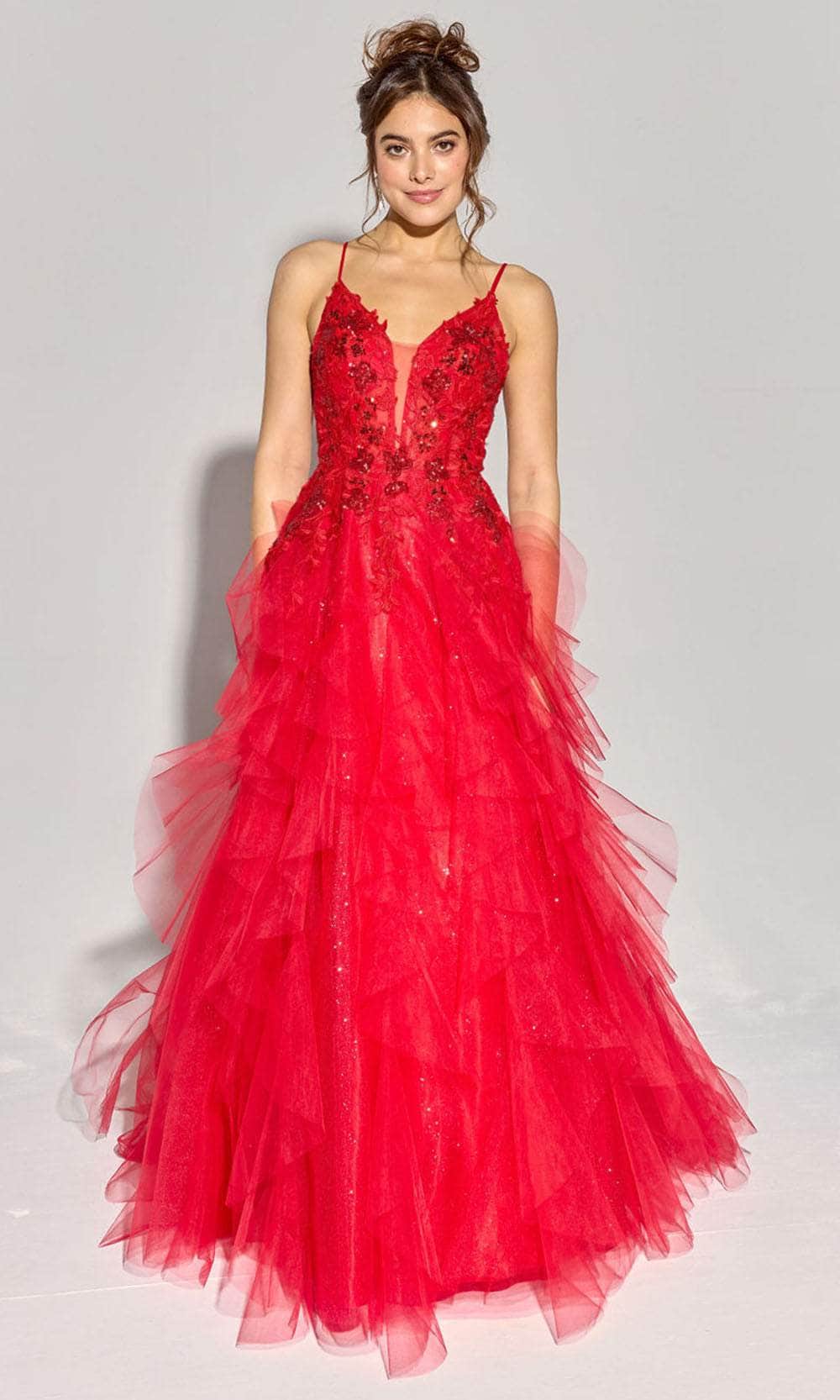 Eureka Fashion EK188 - Plunging V-Neck Layered Tulle Ballgown Ball Gowns