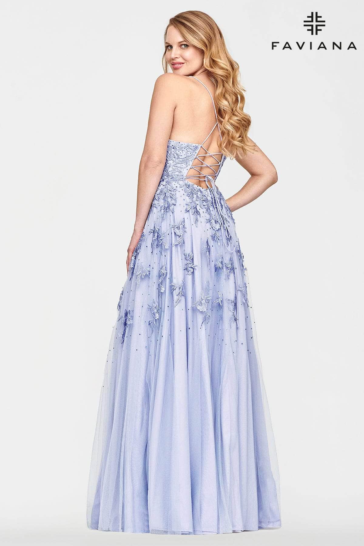 Faviana - S10640 Embroidered Applique Gown With Slit Prom Dresses