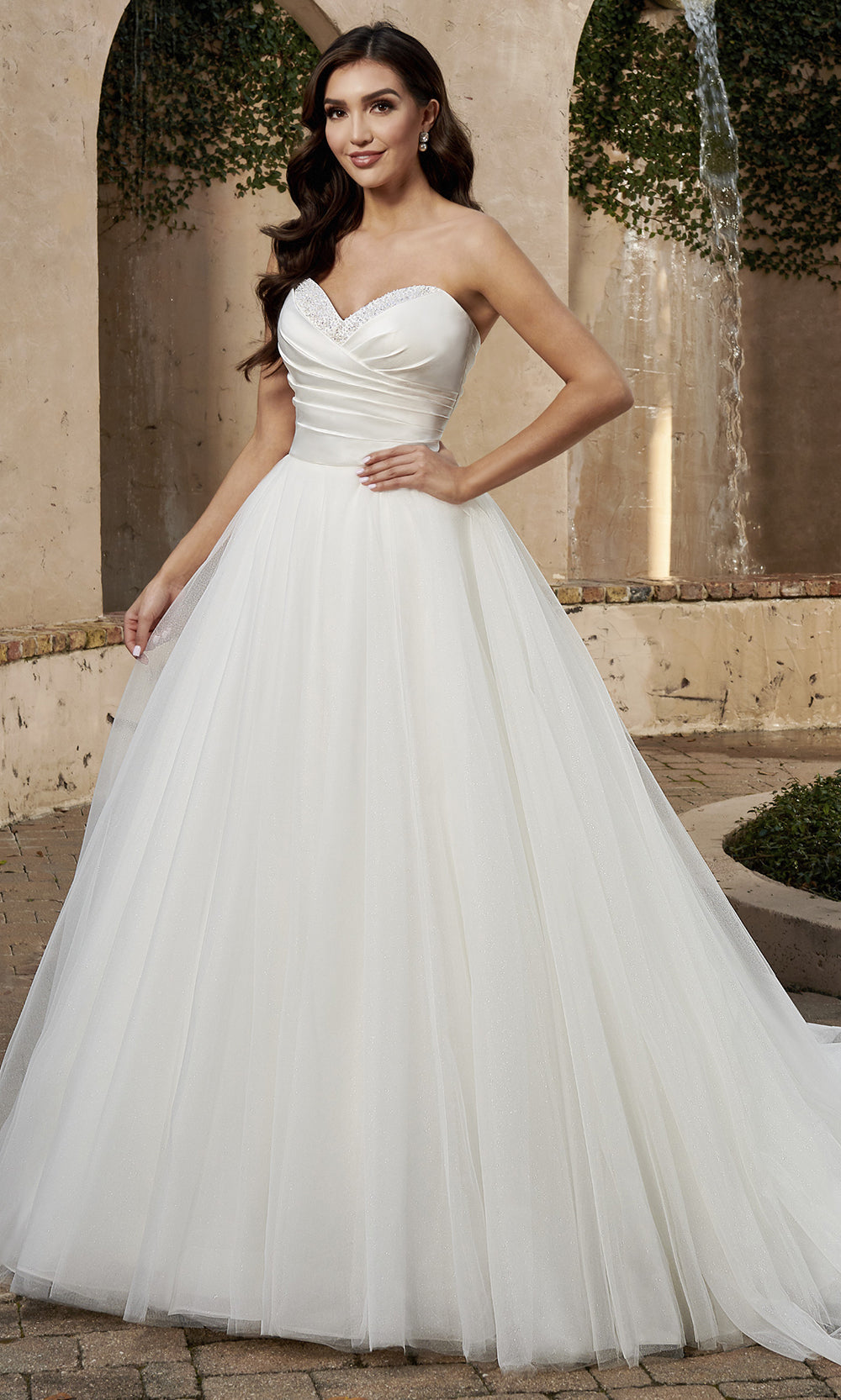 Rachel Allan Bridal MB3130 - Long Tulle, Glitter Tulle, Organza, Satin  Ballgown Dress - Strapless, Pleated Bodice, Beaded Bust, Gathered Skirt,  Lace-Up Back, Cathedral Train, Sheer Bolero Jacket  ADASA