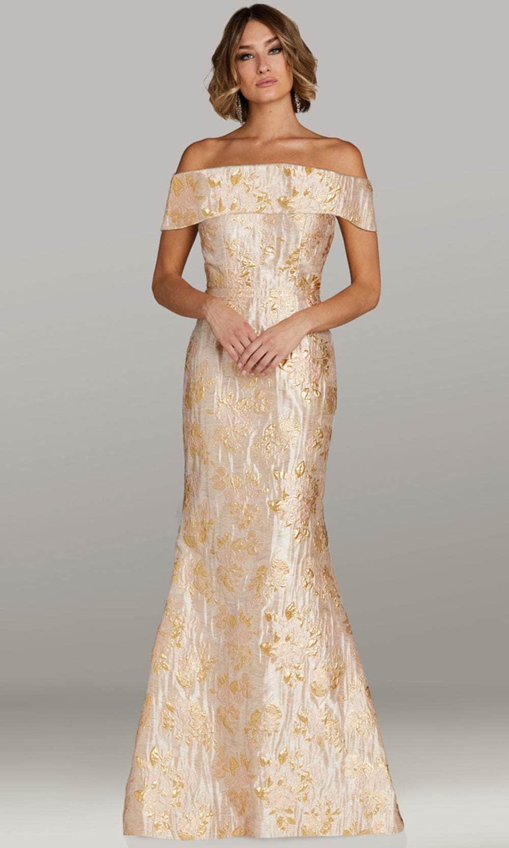 Gia Franco 12436 - Off Shoulder Jacquard Evening Gown Mother of the Bride Dresses 6 / Champagne