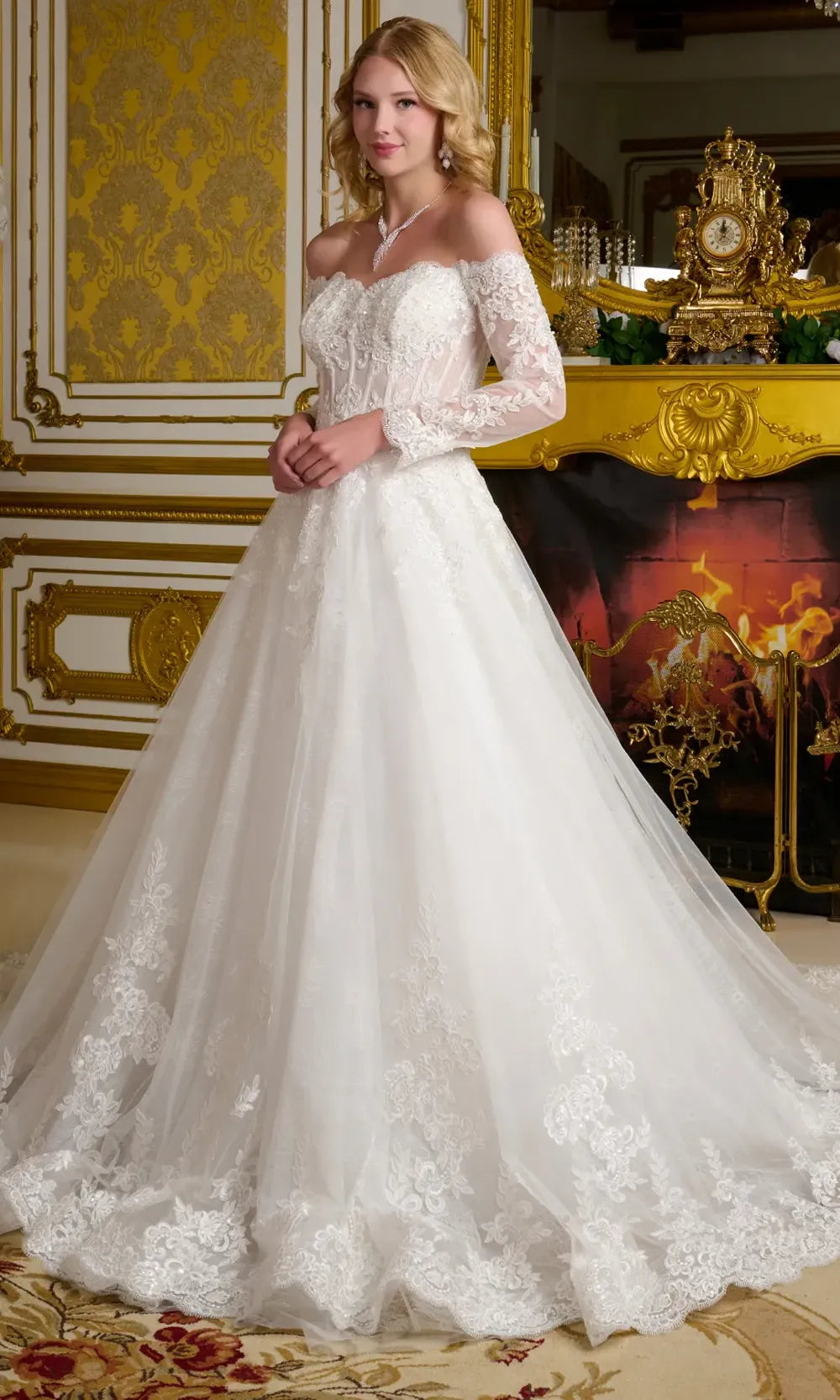 wedding dress with mesh long sleeves Long Sleeve Sheer Back Mesh Bridal Gown