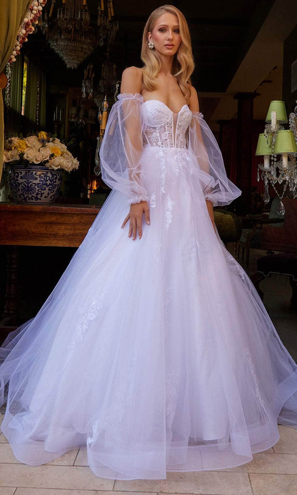 GLS by Gloria Bridal GL3579 Long Tulle A-Line Dress Zipper