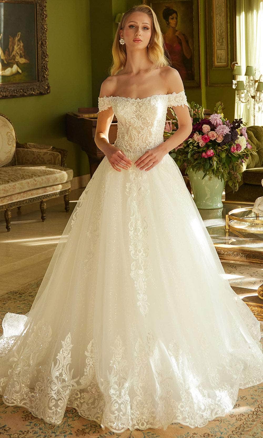 Off Shoulder Bridal Gown by GLS Gloria GL3604 L / Off White Off Shoulder Bridal Gown by GLS Gloria GL3604 L / Off White