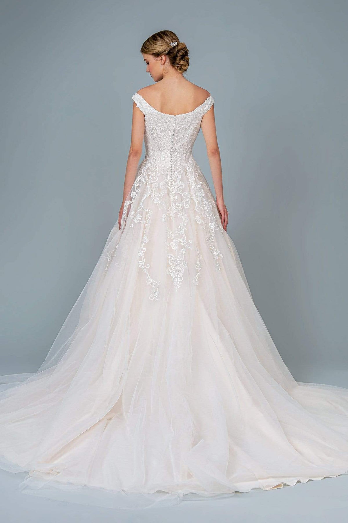 GLS by Gloria - GL1800 Embroidered Off-Shoulder A-line Gown Wedding Dresses